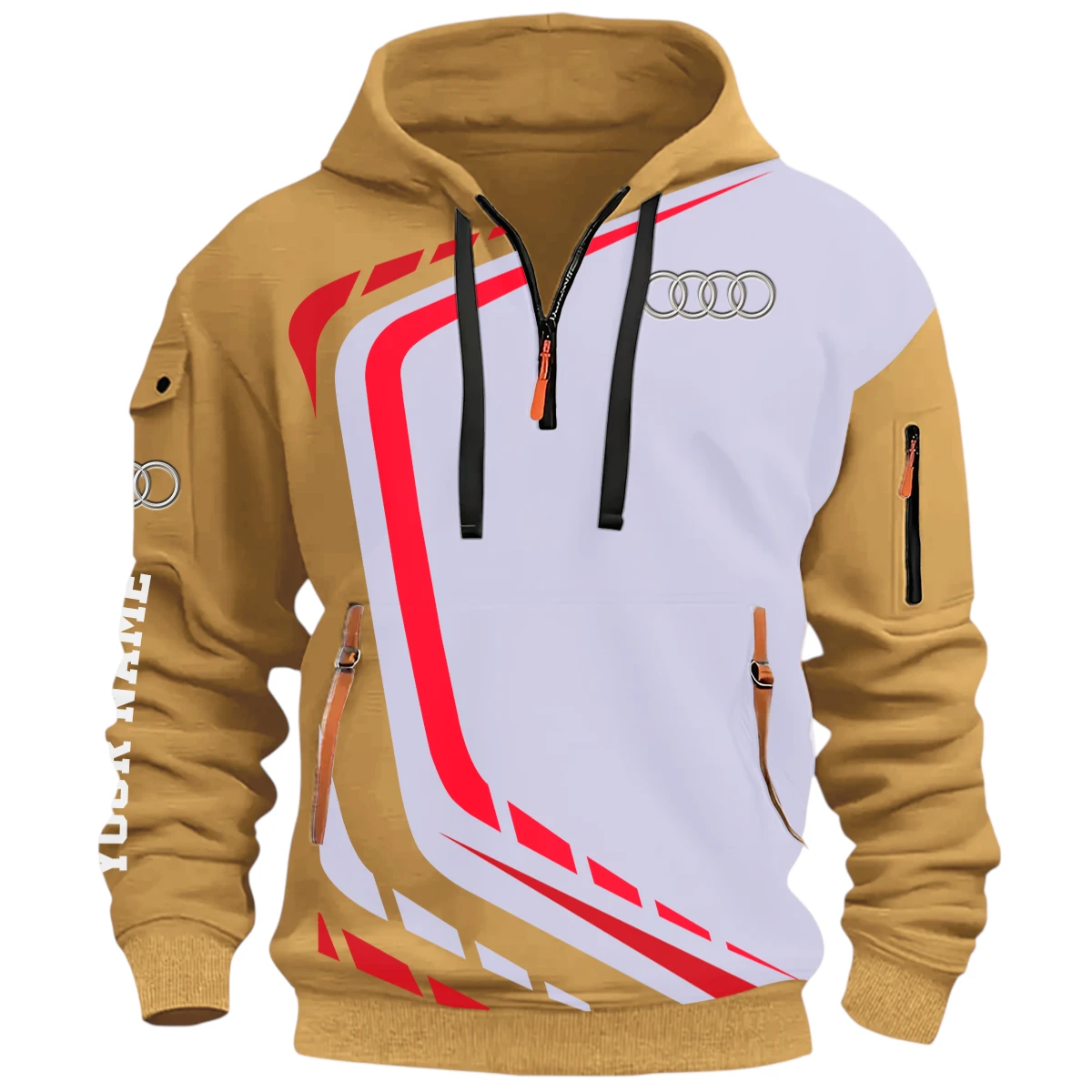 Vehicles Half Zip Hoodie, Casual Hoodie Multi Pocket PTNY26QZ3H110 - Khaki