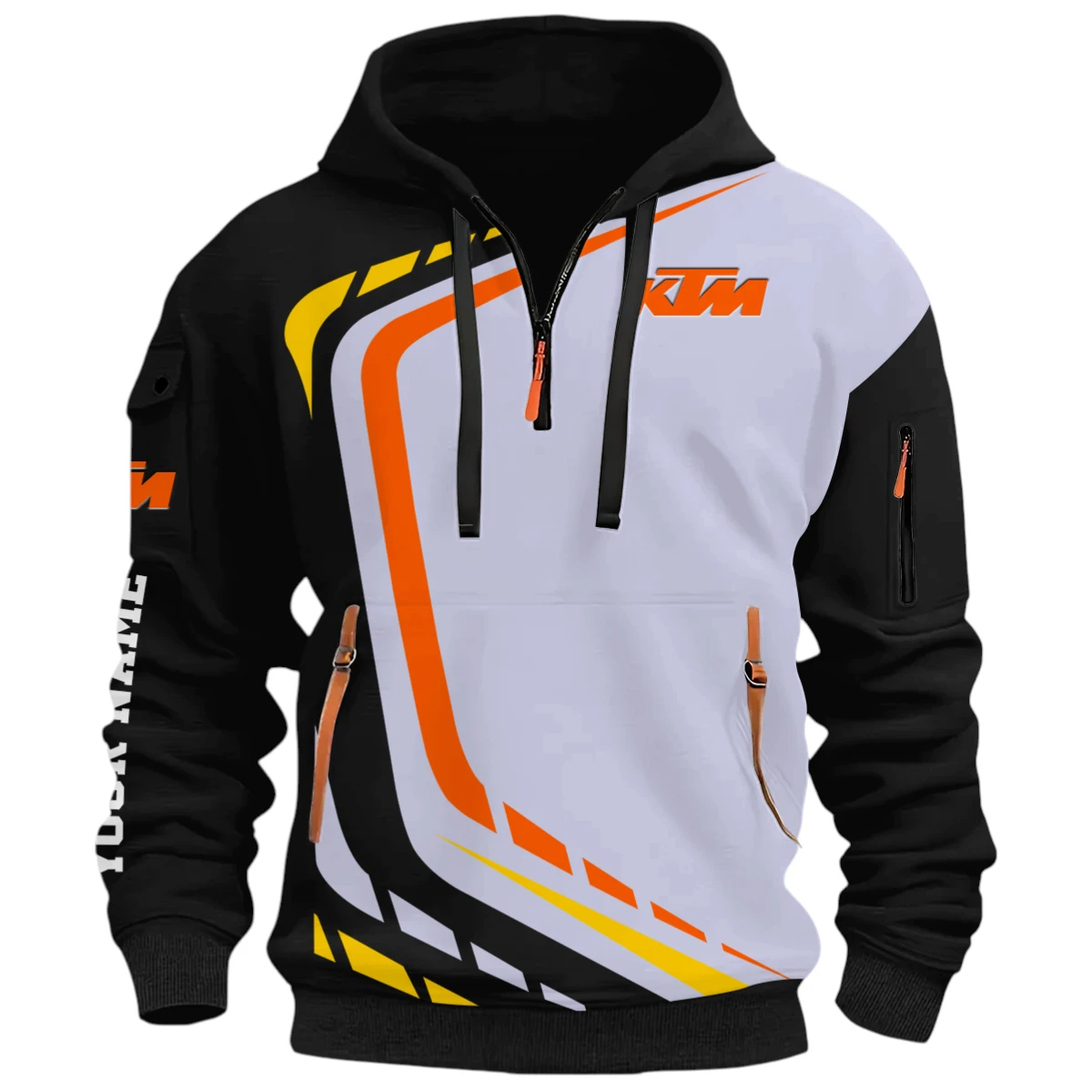Vehicles Racer Half Zip Hoodie, Casual Hoodie Multi Pocket PTNY26QZ3H077 - Black