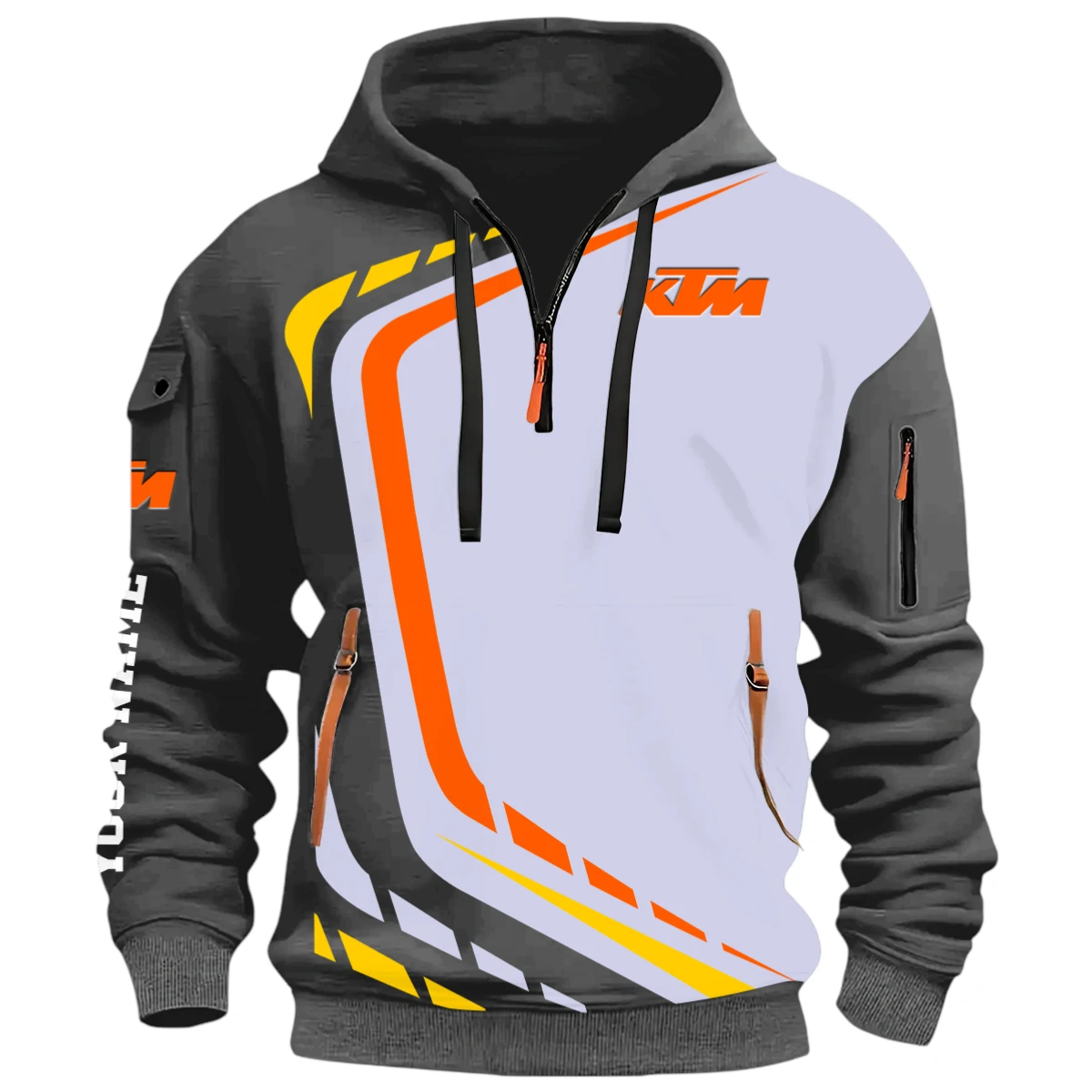 Vehicles Racer Half Zip Hoodie, Casual Hoodie Multi Pocket PTNY26QZ3H079 - Grey