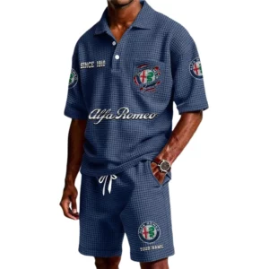 Alfa Romeo Men's Waffle Knit Polo Shorts Set Customize Name