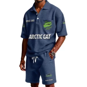 Arctic Cat Men's Waffle Knit Polo Shorts Set Customize Name