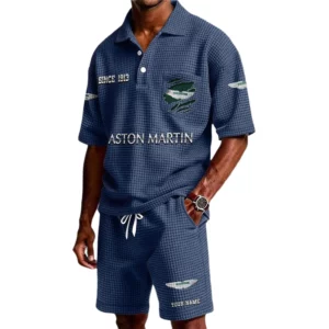 Aston Martin Men's Waffle Knit Polo Shorts Set Customize Name
