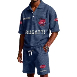 Bugatti Men's Waffle Knit Polo Shorts Set Customize Name