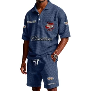 Cadilac Men's Waffle Knit Polo Shorts Set Customize Name