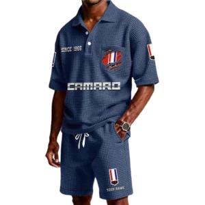 Chevrolet Camaro Men's Waffle Knit Polo Shorts Set Customize Name