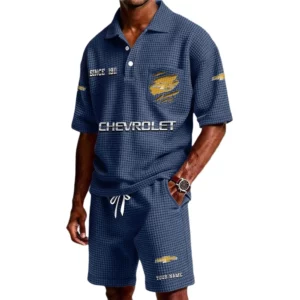 Chevrolet Men's Waffle Knit Polo Shorts Set Customize Name