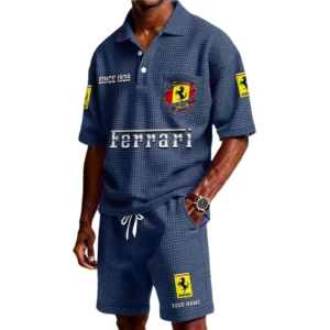 Ferrari Men's Waffle Knit Polo Shorts Set Customize Name