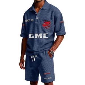 GMC Men's Waffle Knit Polo Shorts Set Customize Name