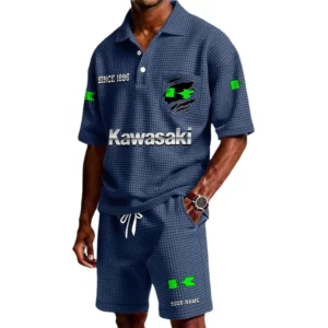 Kawasaki Men's Waffle Knit Polo Shorts Set Customize Name