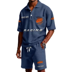 KTM Racing Men's Waffle Knit Polo Shorts Set Customize Name