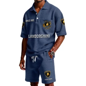 Lamborghini Men's Waffle Knit Polo Shorts Set Customize Name