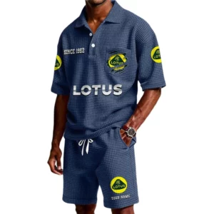 Lotus Car Men's Waffle Knit Polo Shorts Set Customize Name