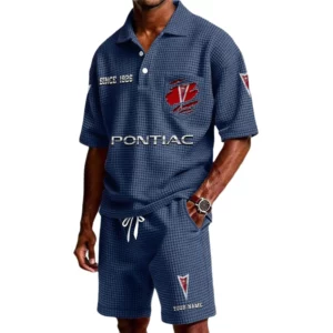 Pontiac Men's Waffle Knit Polo Shorts Set Customize Name