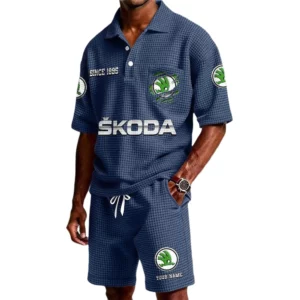 Skoda Men's Waffle Knit Polo Shorts Set Customize Name