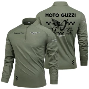 Moto Guzzi Men's Stand Collar Quarter Zip Long Sleeve Shirt Personalize Name