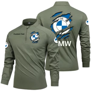 BMW Men's Stand Collar Quarter Zip Long Sleeve Shirt Customize Name