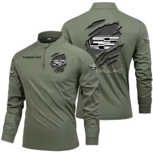 Cadillac Men's Stand Collar Quarter Zip Long Sleeve Shirt Customize Name