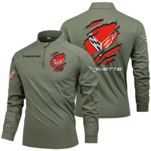 Corvette Men's Stand Collar Quarter Zip Long Sleeve Shirt Customize Name