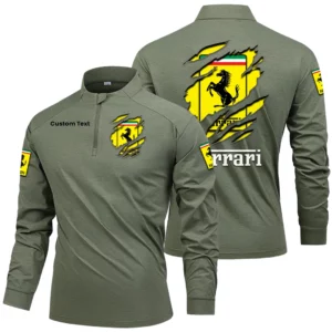 Ferrari Men's Stand Collar Quarter Zip Long Sleeve Shirt Customize Name