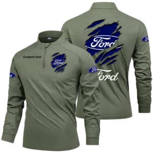 Ford Men's Stand Collar Quarter Zip Long Sleeve Shirt Customize Name