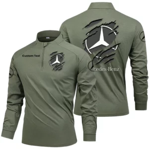 Mercedes Benz Men's Stand Collar Quarter Zip Long Sleeve Shirt Customize Name