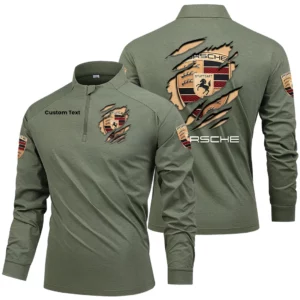 Porsche Men's Stand Collar Quarter Zip Long Sleeve Shirt Customize Name