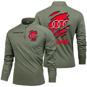 Audi Men's Stand Collar Quarter Zip Long Sleeve Shirt Customize Name