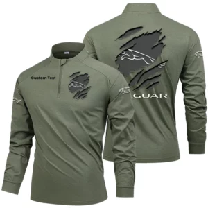 Jaguar Men's Stand Collar Quarter Zip Long Sleeve Shirt Customize Name