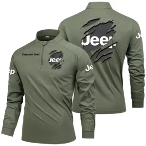 Jeep Men's Stand Collar Quarter Zip Long Sleeve Shirt Customize Name