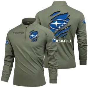 Subaru Men's Stand Collar Quarter Zip Long Sleeve Shirt Customize Name