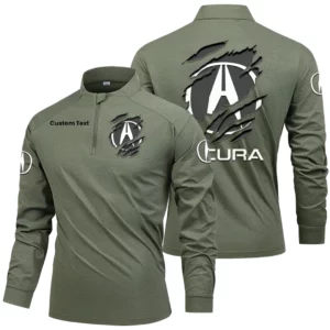 Acura Men's Stand Collar Quarter Zip Long Sleeve Shirt Customize Name