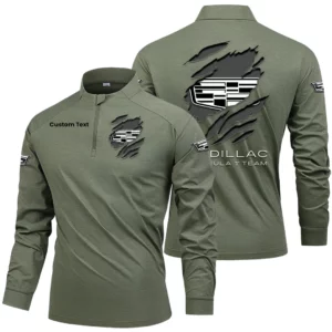 Cadillac Racing Men's Stand Collar Quarter Zip Long Sleeve Shirt Customize Name