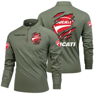 Ducati Motor Holding Men's Stand Collar Quarter Zip Long Sleeve Shirt Customize Name