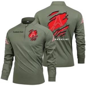 Dodge Men's Stand Collar Quarter Zip Long Sleeve Shirt Customize Name