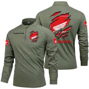 Honda Goldwing Men's Stand Collar Quarter Zip Long Sleeve Shirt Customize Name