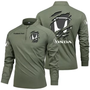Honda Men's Stand Collar Quarter Zip Long Sleeve Shirt Customize Name