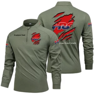 HRC Honda Racing Men's Stand Collar Quarter Zip Long Sleeve Shirt Customize Name