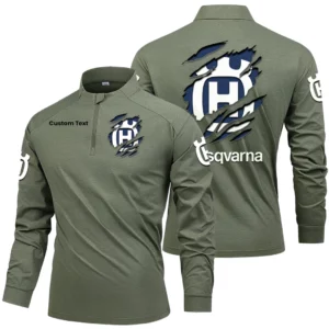 Husqvarna Motorcycles Men's Stand Collar Quarter Zip Long Sleeve Shirt Customize Name