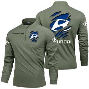 Hyundai Men's Stand Collar Quarter Zip Long Sleeve Shirt Customize Name