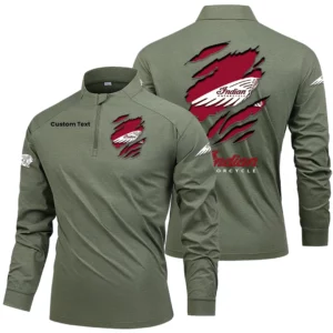 Indian Motorcycle Men's Stand Collar Quarter Zip Long Sleeve Shirt Customize Name