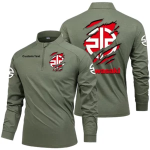 Kawasaki Motorcycles Men's Stand Collar Quarter Zip Long Sleeve Shirt Customize Name