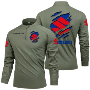 Suzuki Motorcycles Men's Stand Collar Quarter Zip Long Sleeve Shirt Customize Name