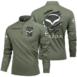 Mazda Men's Stand Collar Quarter Zip Long Sleeve Shirt Customize Name