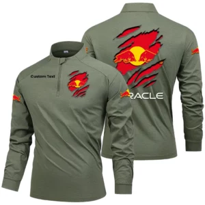 Oracle Red Bull Racing Men's Stand Collar Quarter Zip Long Sleeve Shirt Customize Name