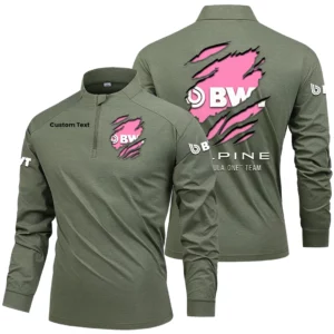 Alpine F1 Team Racing Men's Stand Collar Quarter Zip Long Sleeve Shirt Customize Name