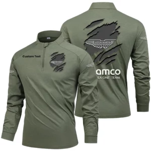 Aston Martin Racing Men's Stand Collar Quarter Zip Long Sleeve Shirt Customize Name