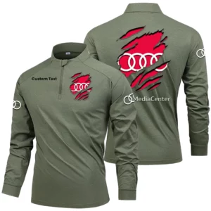 Audi Sport Racing Men's Stand Collar Quarter Zip Long Sleeve Shirt Customize Name
