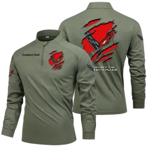 Corvette Racing Men's Stand Collar Quarter Zip Long Sleeve Shirt Customize Name