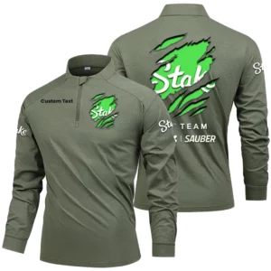 Stake F1 Team Kick Sauber Men's Stand Collar Quarter Zip Long Sleeve Shirt Customize Name