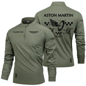 Aston Martin Men's Stand Collar Quarter Zip Long Sleeve Shirt Personalize Name